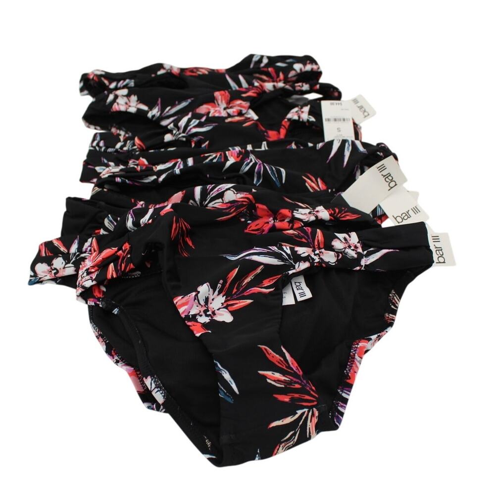 LOT 10 Bikini Bottom SMALL Bar III Black Floral Swimwear Liquidation $440 NEW